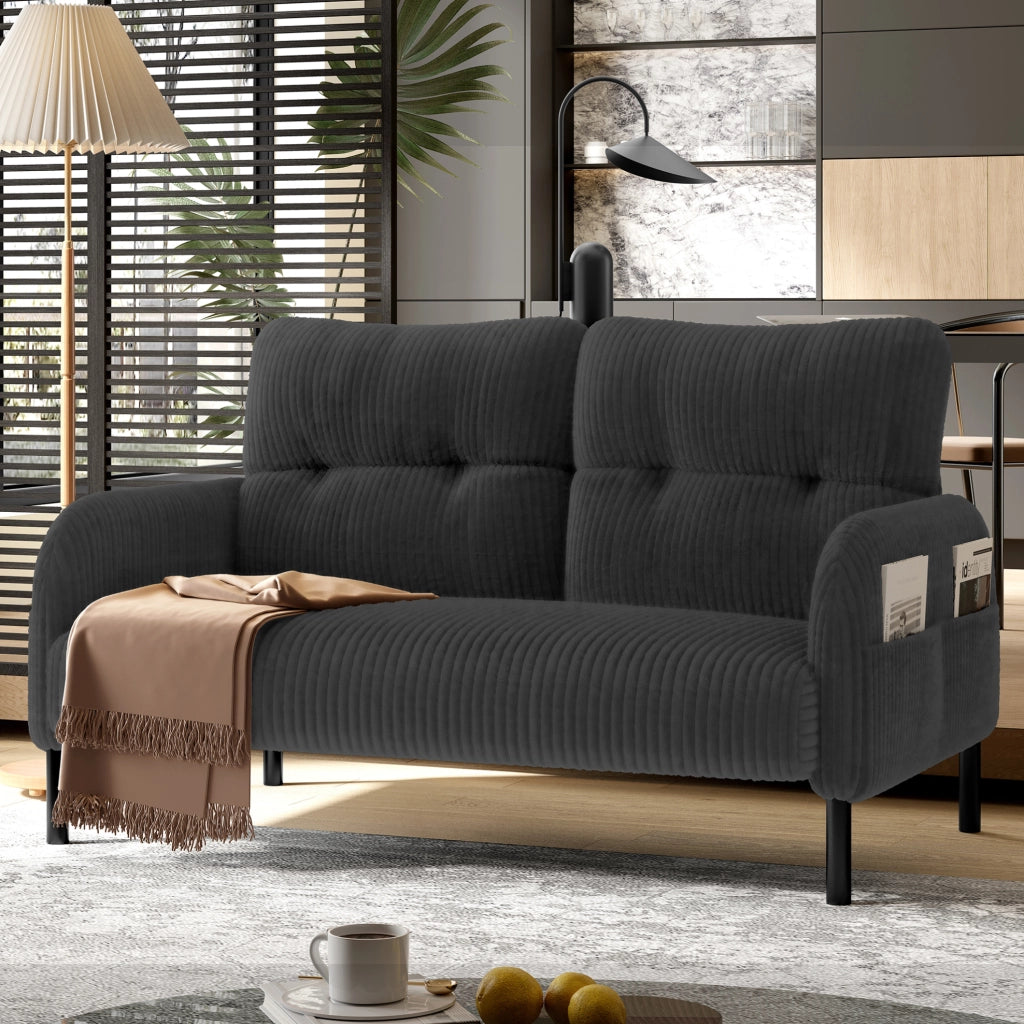 Divano 2 posti 120 x 75 x 79 cm grigio in velluto a coste - tasca laterale