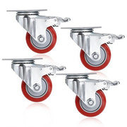 Set di 4 ruote da trasporto 3", ruote inclinabili, ruote da sdraio, ruote da carico pesante, ruote da mobili, ruote per carrello, ruote per piede, ruote con freno, capacità di carico 544 kg, rosso