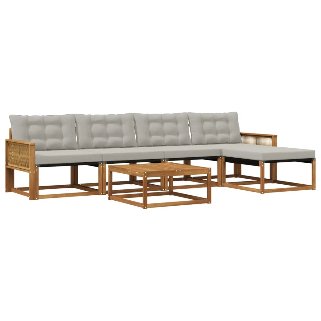Set di divani da esterno 6 pcs Naturale e Grigio Chiaro
