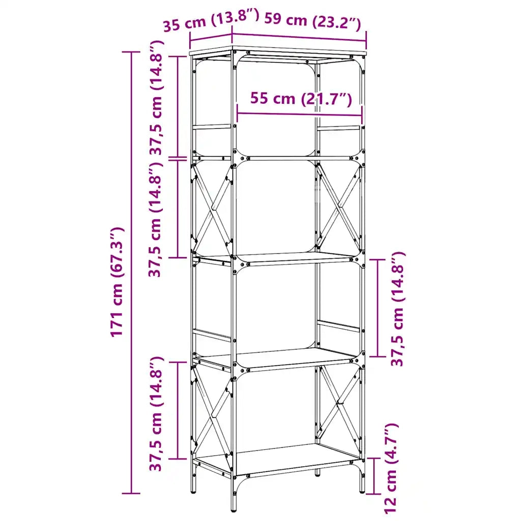Libreria Rovere Marrone 5 Ripiani 59x35x171cm Legno Multistrato 837626