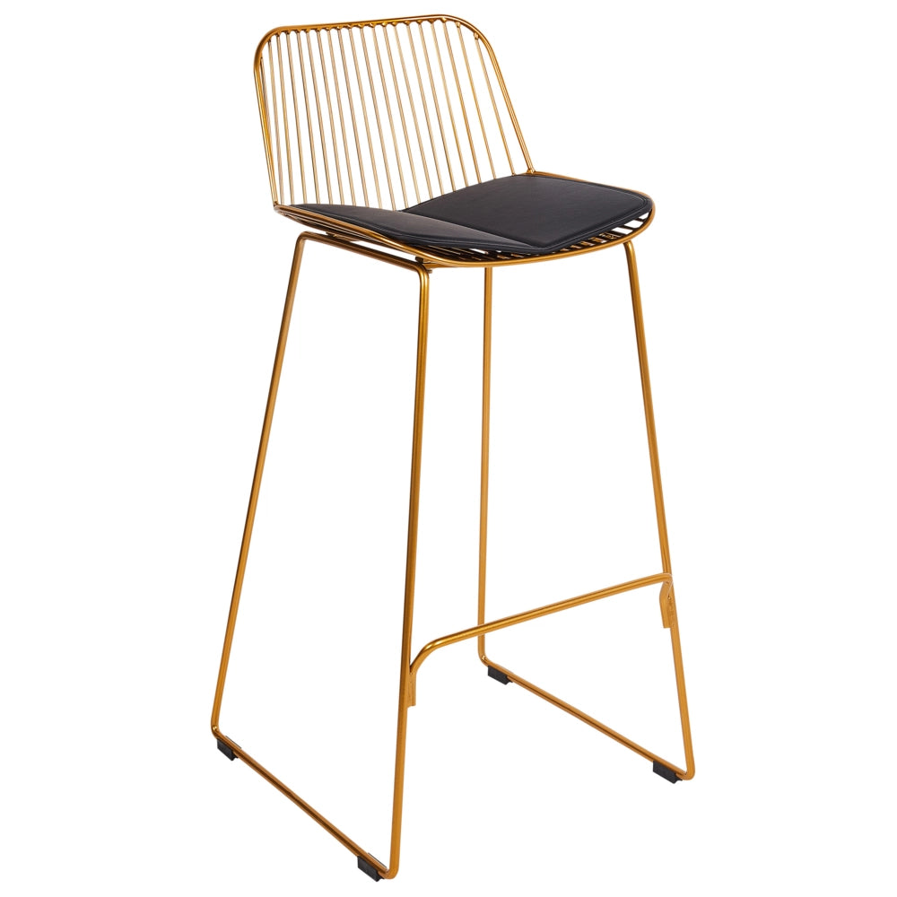 Set di 2 sedie da bar in metallo oro con schienale in filo di ferro e cuscini in ecopelle stile elegante glamour