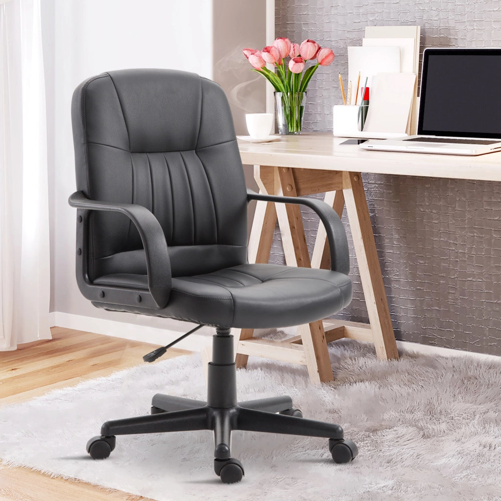 Sedia da Ufficio Ergonomica e Girevole, Poltrona da Ufficio con Altezza Regolabile in Similpelle 60x60x94-103cm Nero