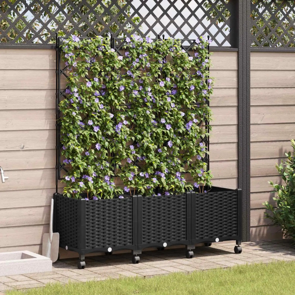 Vaso da giardino con grigliato e ruote 3 pz Nero PP 3423077