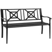 Panchina da Giardino Nera in Acciaio per 2 Persone con Schienale Alto e Braccioli, 128x62.5x81.5 cm