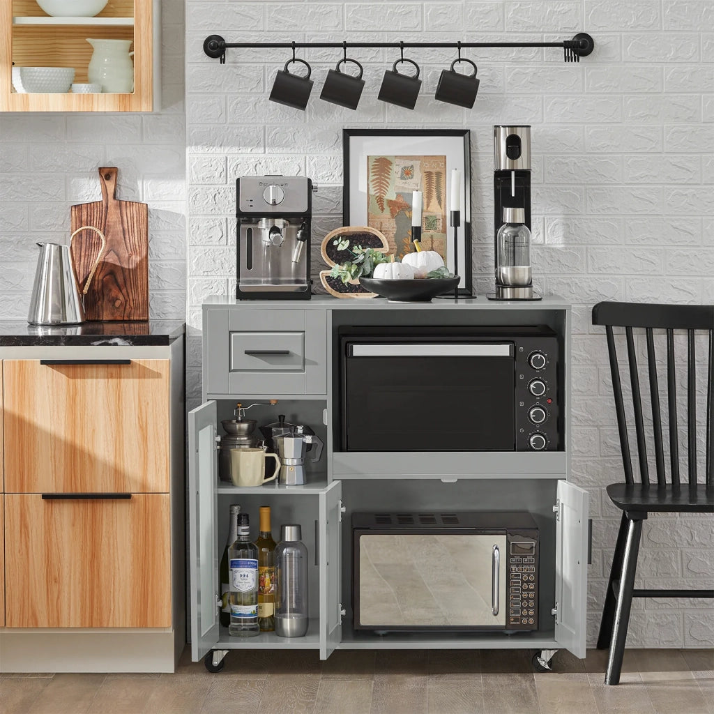 Credenza con ruote Mobile per Microonde da Cucina con 1 Cassetto, 3 Ante Armadio cucina 89x40x89cm colore grigio FSB78-HG SoBuy
