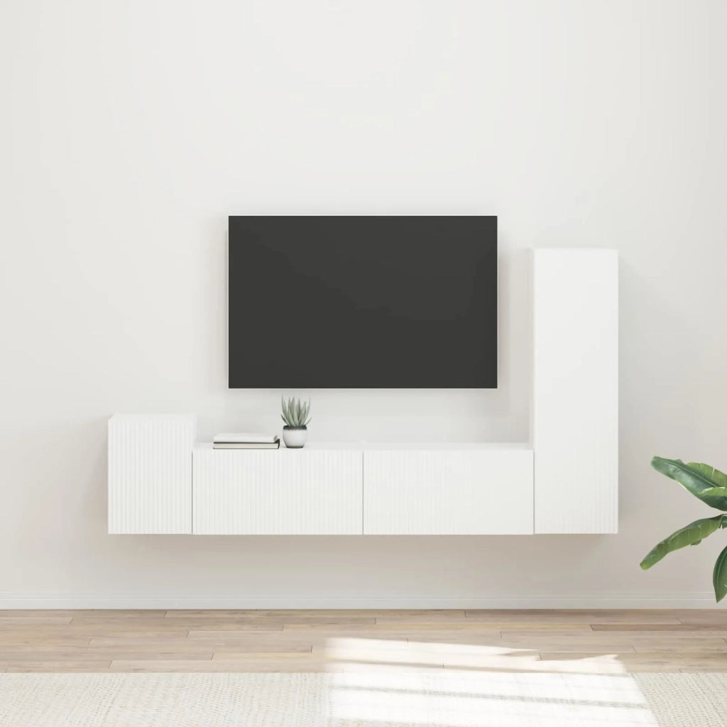 Set mobile TV Montaggio a parete 4 pz | Armadietto TV | Mobile Porta TV Bianco Legno multistrato