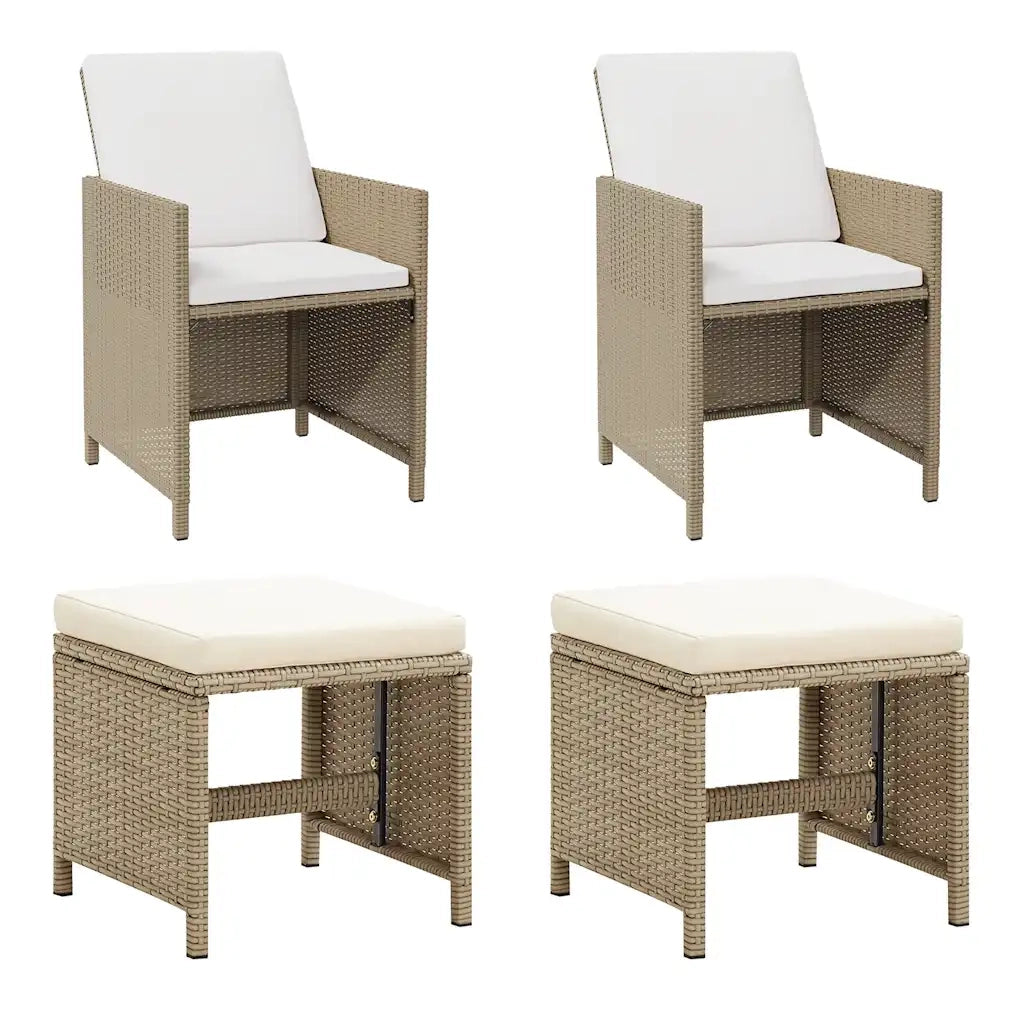 Sedie da Giardino con Sgabelli 2 pz in Polyrattan Beige cod mxl 23213