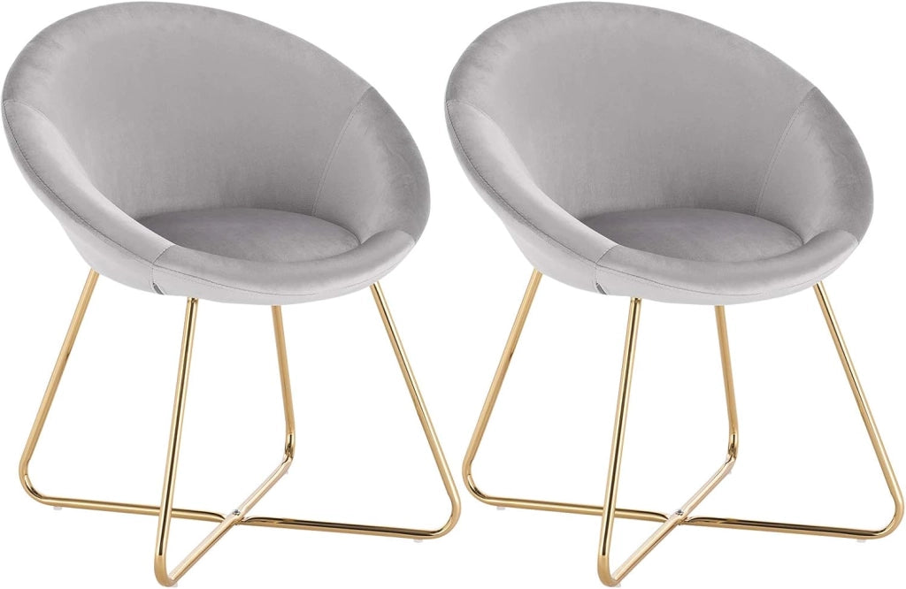 Set di 2 Sedie sala da pranzo Sedie cucina moderne poltrona, Adatte per Sala pranzo Soggiorno, Camera da Letto, Schienale, Tessuto di velluto, Oro Metallo, Grigio Chiaro BH217hgr-2