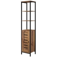 kleankin Mobile Colonna Bagno con 3 Ripiani Aperti, Porta a Doghe, Ripiani Regolabili, Stile Industriale, Marrone Rustico