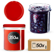Barattoli di vetro KADAX Avila 350 ml 50 pezzi 82 mm + coperchi rossi