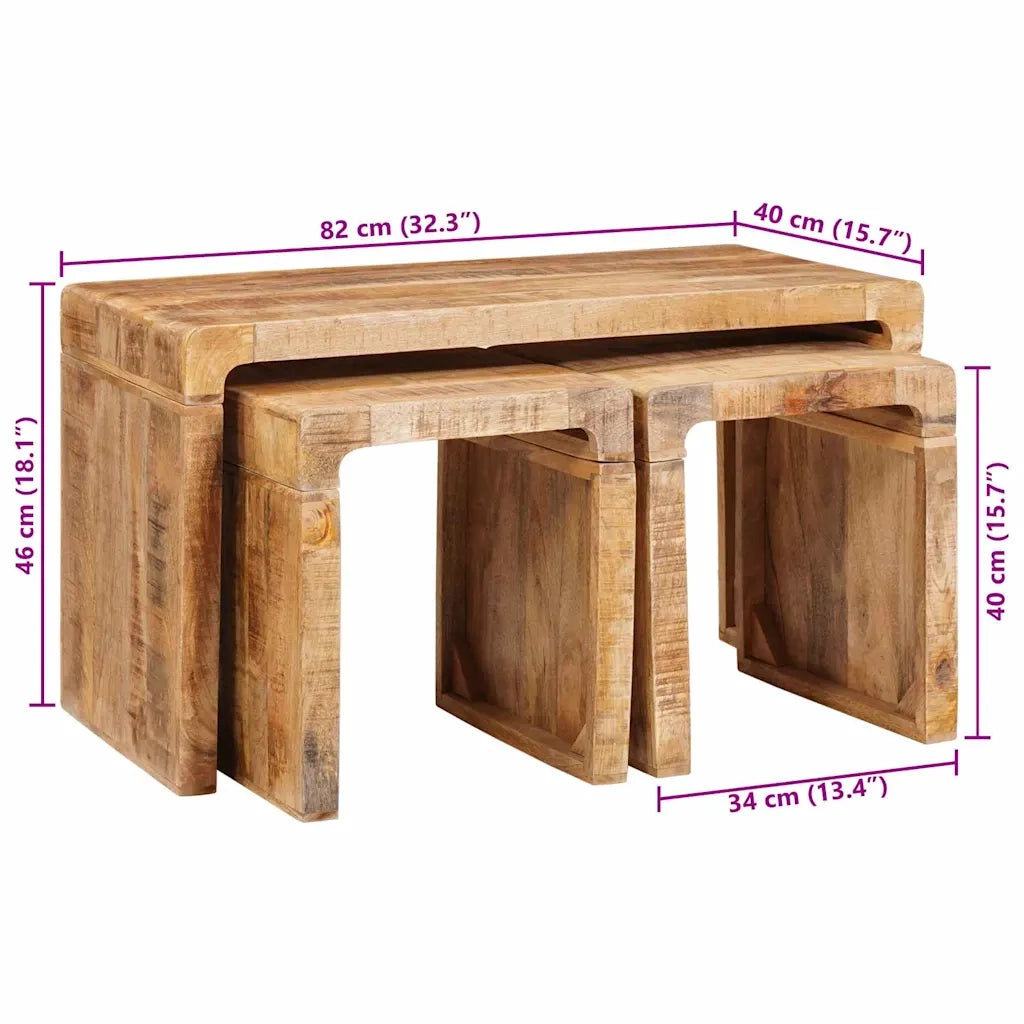 Tavolo Nesting 3 pcs Marrone Legno di mango massello 4104561