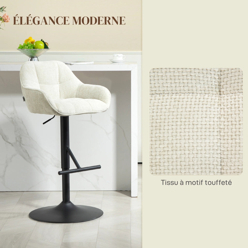 Sgabelli da bar ¨C Minimal ¨C 2 pezzi, altezza regolabile, effetto lino, base in acciaio, crema, 52.5x53x86.5-108 cm