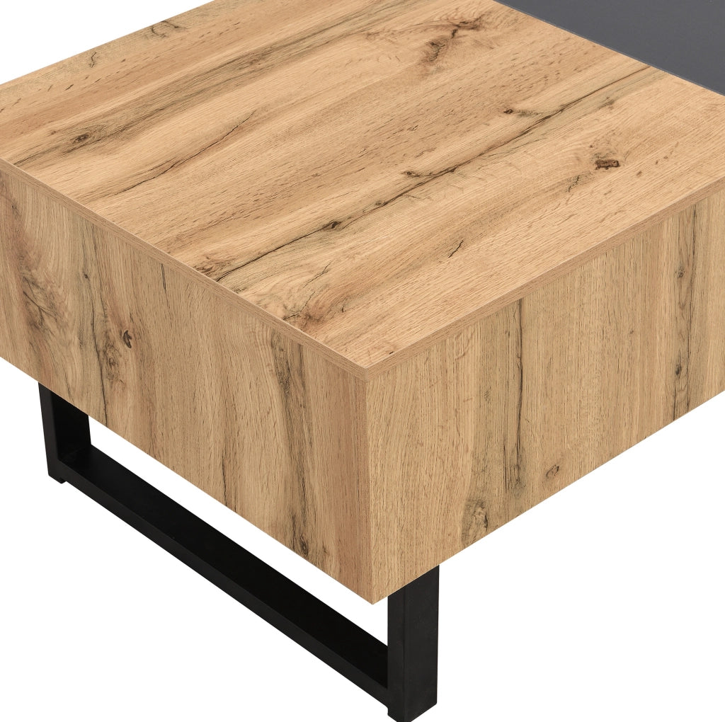 Tavolino da salotto 100x40x55 cm scorrevole con scomparti; pannello truciolare naturale e antracite