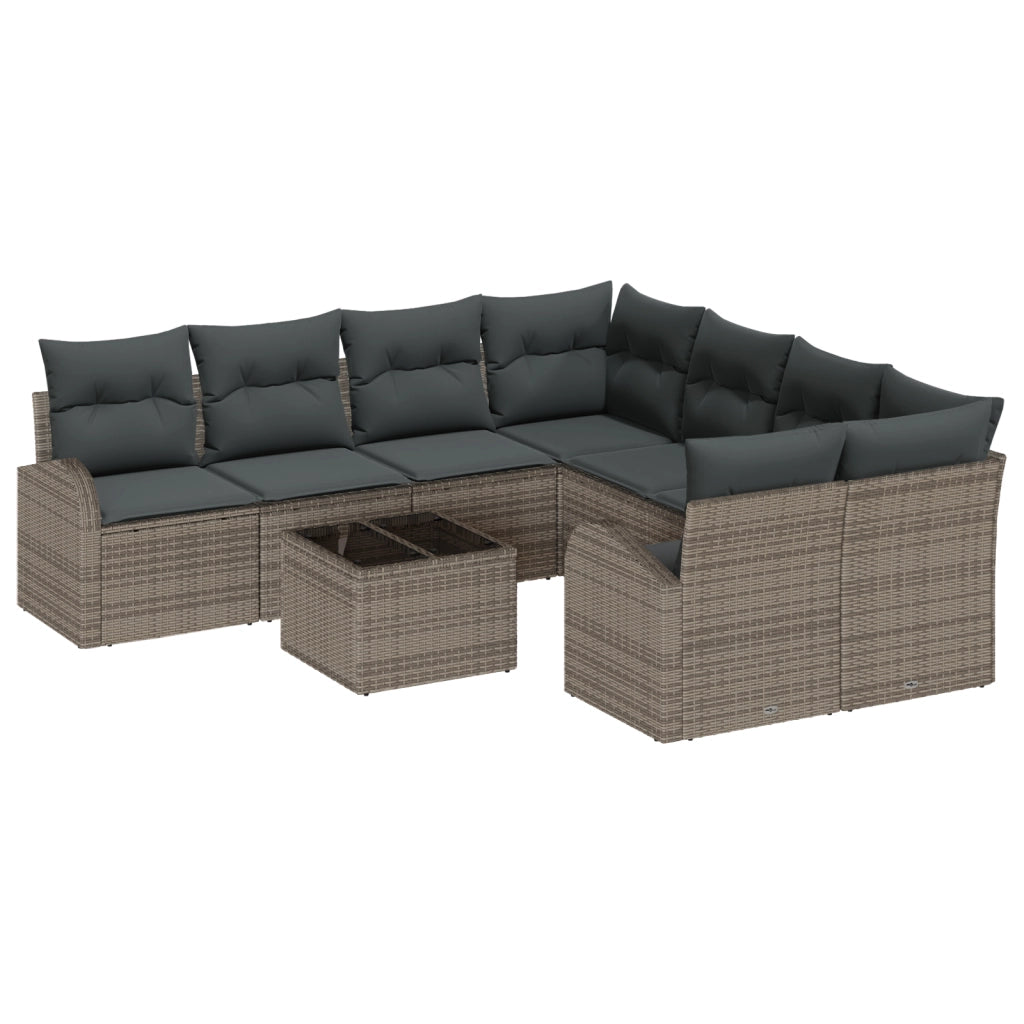 Set Divano da Giardino 9 Pezzi con Cuscini Grigio Polyrattan