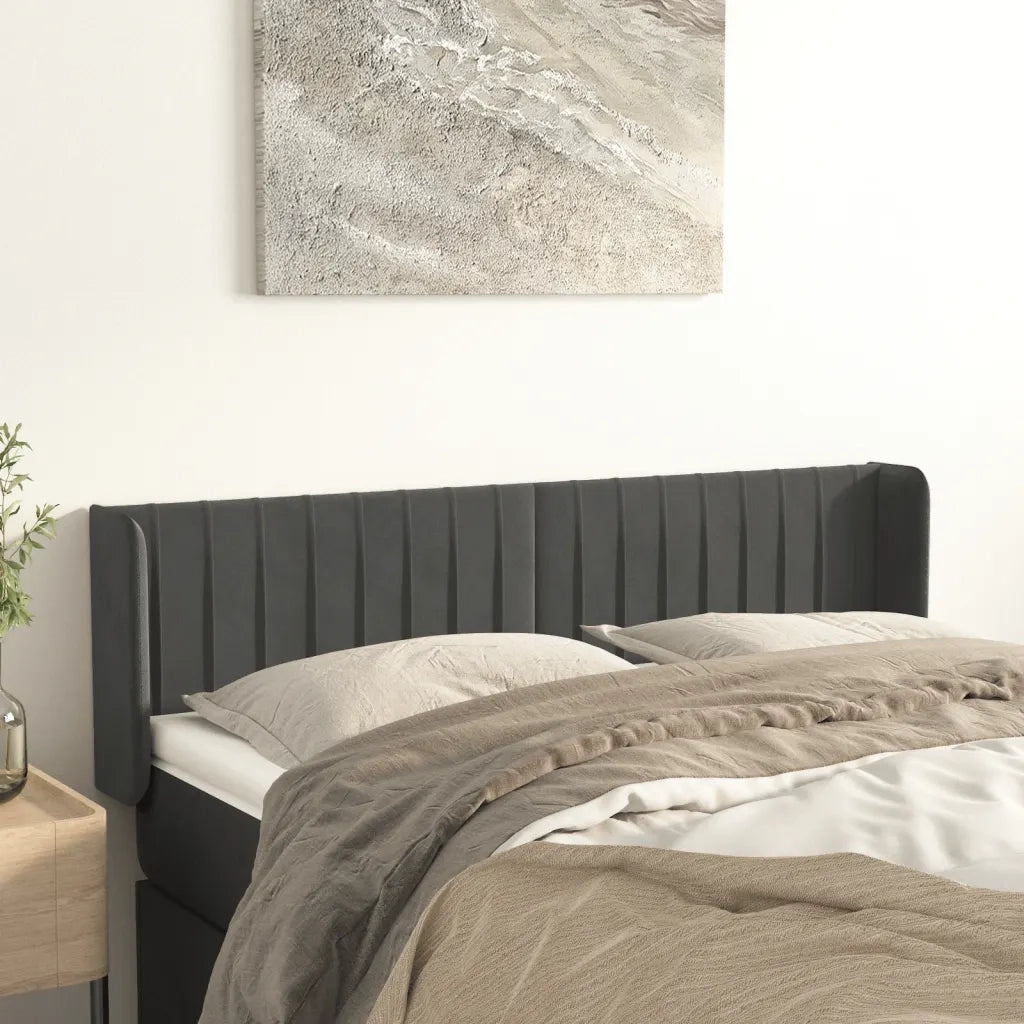 Testiera | Testata ad Orecchio Grigio Scuro 147x16x78/88 cm in Velluto