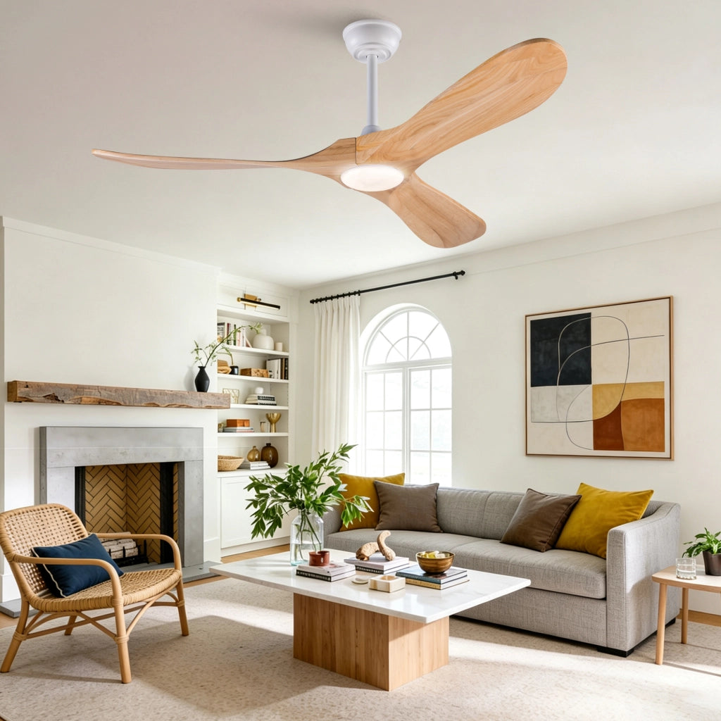 Ventilatore da soffitto 52 pollici con illuminazione e telecomando, 3 pale legno massello, 3CCT dimmerabile, 6 velocit¨¤ silenzioso