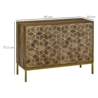 Mobile da Ingresso Moderno con Decori Dorati e Gambe in Acciaio, 99x39x75.5cm