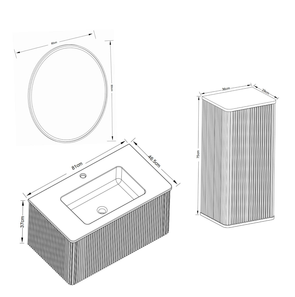 Set mobili bagno ULEVR bianco con lavabo, specchio LED regolabile antiappannamento e colonna sospesa