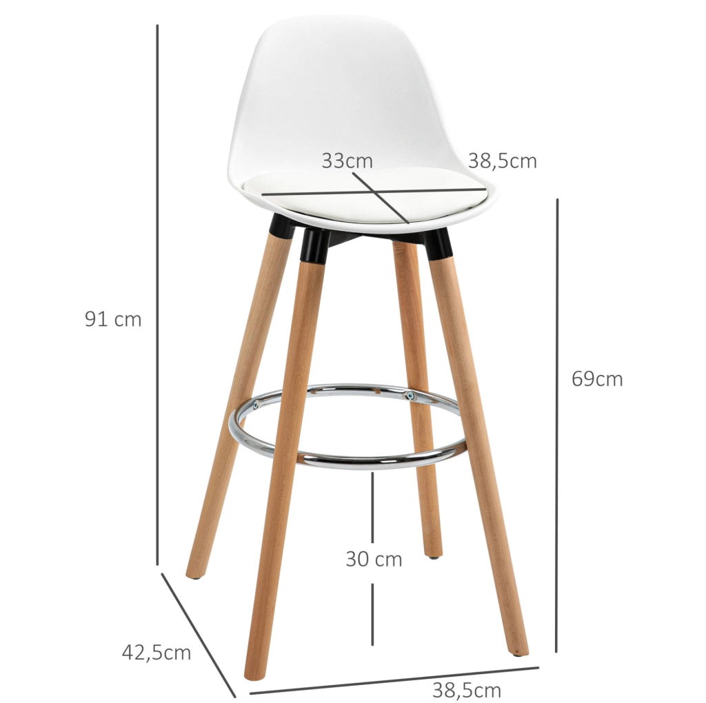 Set di 2 sgabelli da bar 38.5x42.5x91 cm con schienale e poggiapiedi in pelle rigenerata bianco