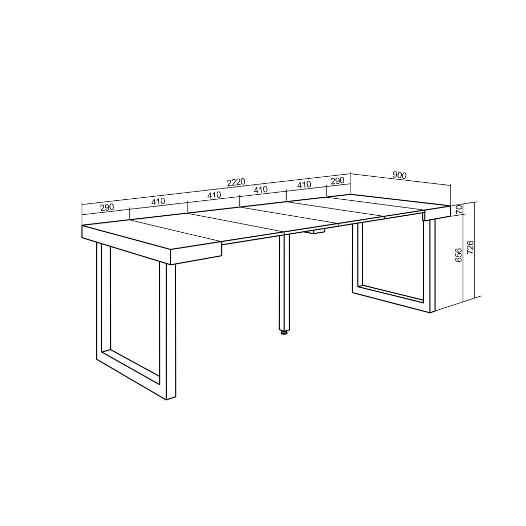 Consolle allungabile, 222x90x73cm, Per 10 persone, Gambe in legno, Bianco e grigio cemento RF2976