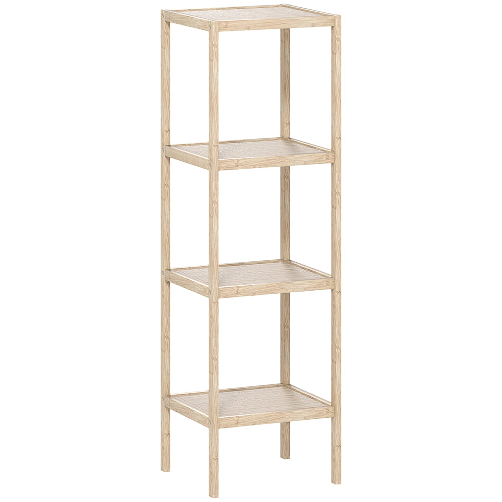 Mobile Bagno Moderno a 4 Livelli Antiribaltamento in Bamb¨´, 33x31x110 cm, color Legno
