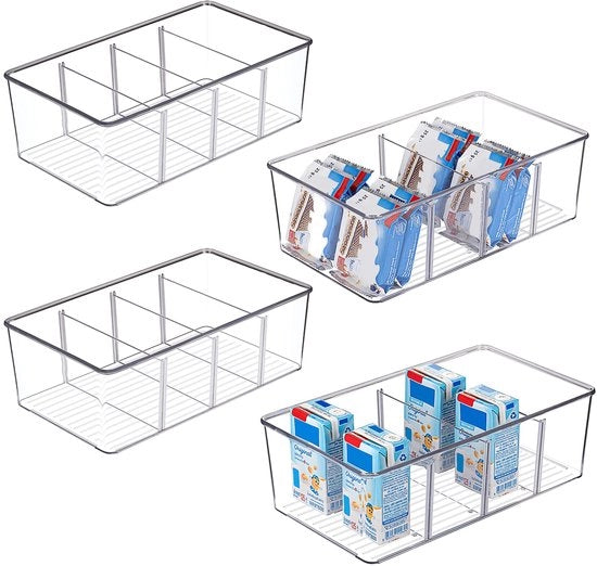 Organizzatore per frigorifero a 4 compartimenti, contenitore per alimenti BPA-free a 4 livelli per tazze da tè, snack e spezie