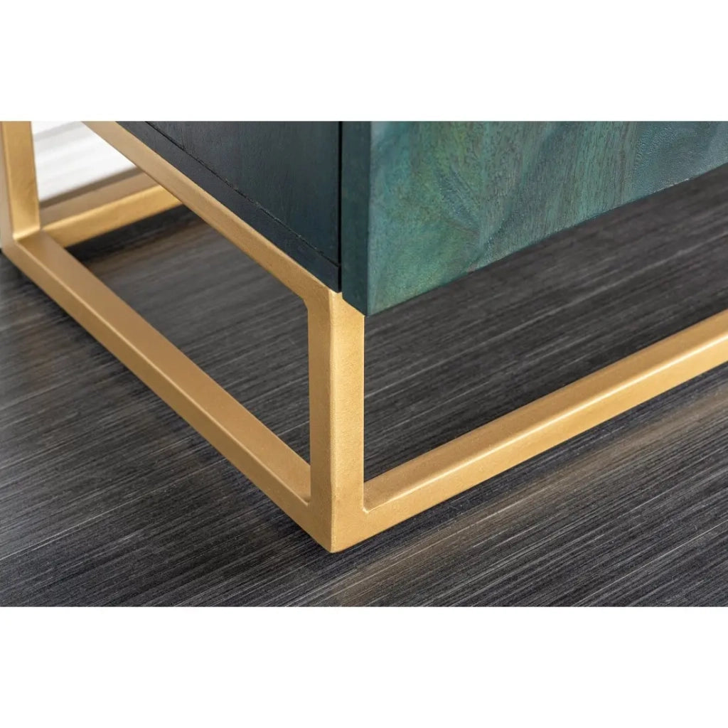 Buffet LUMBER 180 cm – Legno scolpito turchese e dorato, stile design contemporaneo