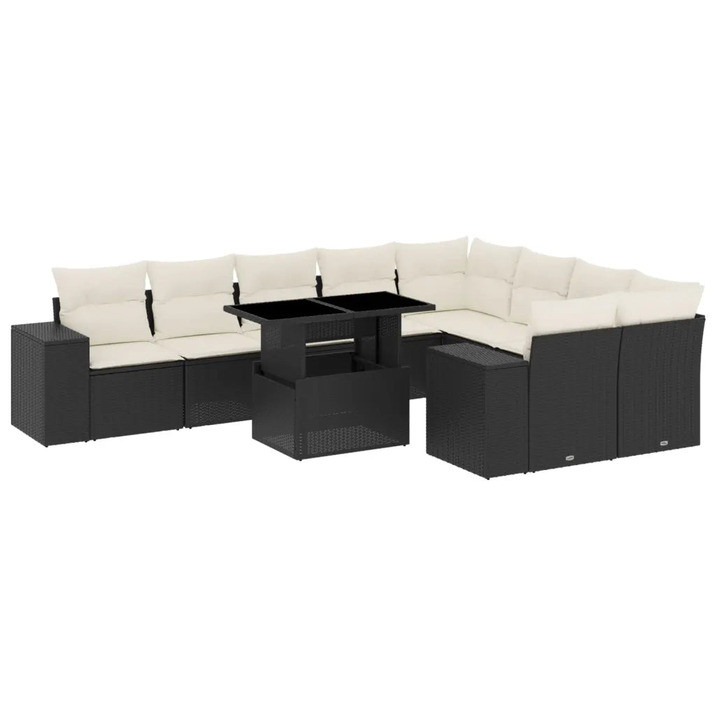 Set Divani da Giardino 10pz con Cuscini in Polyrattan Nero 3269386