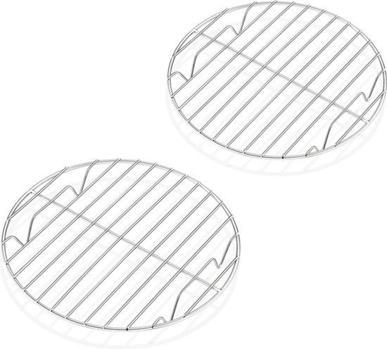 Set di griglia di raffreddamento in acciaio inossidabile a forma rotonda - 2 pezzi - griglia per torte e griglia per piatti - 19 cm - resistente alla lavastoviglie