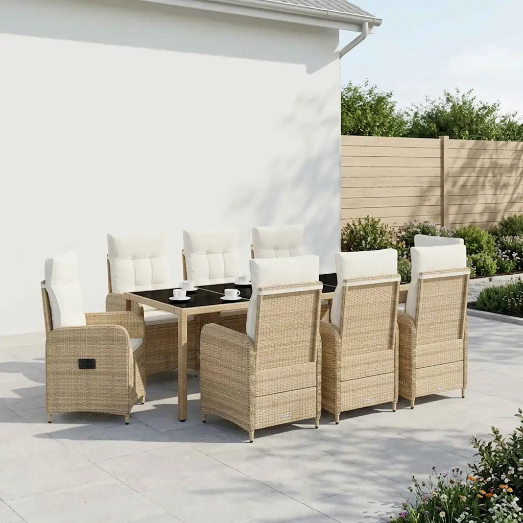 Set da pranzo per esterni 9 pz Beige e Bianco Crema polyrattan 3422345