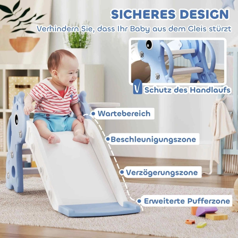 SCIVOLO per bambini a forma di giraffa con canestro e pallone Blu 106x51,5x52 cm