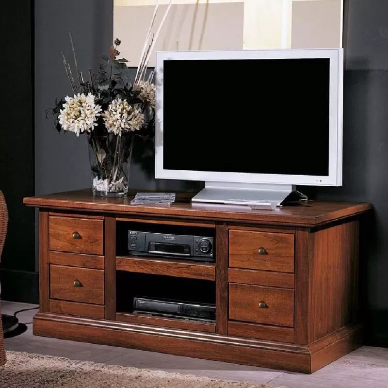 Porta tv classico 4 cassetti 2 vani tinta noce 115x46x54 - Mobili 2G