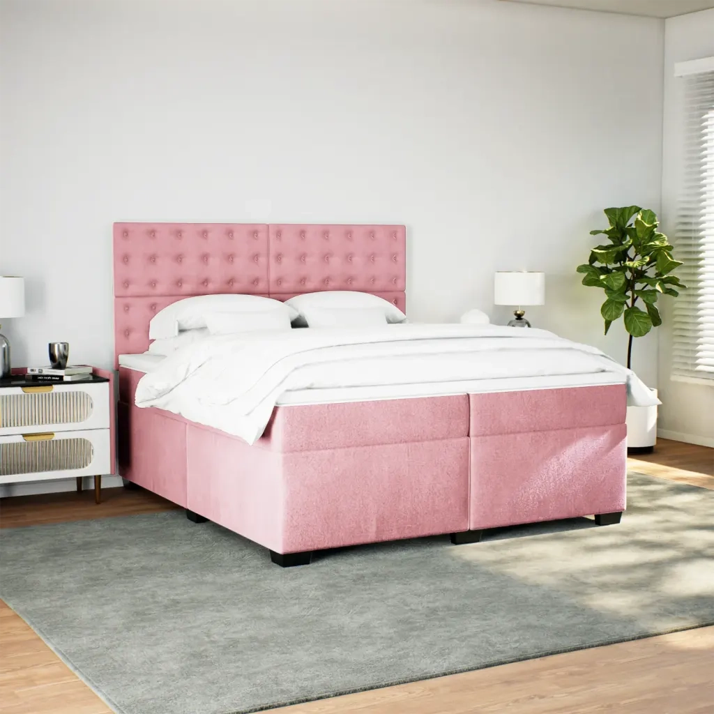Giroletto a Molle con Materasso Rosa 200x200 cm in Velluto