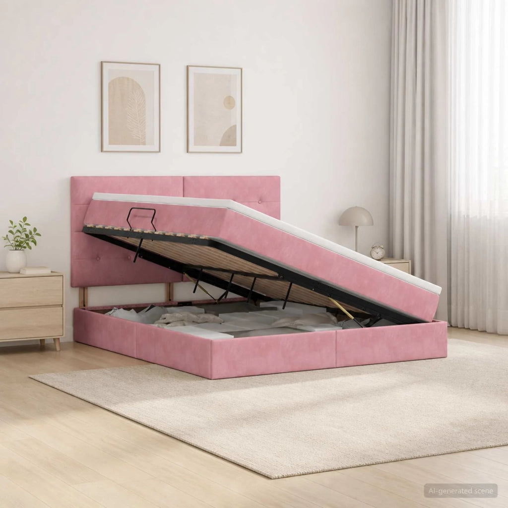 Letto con contenitore e materasso Rosa 180 x 200 cm Velluto 3459710