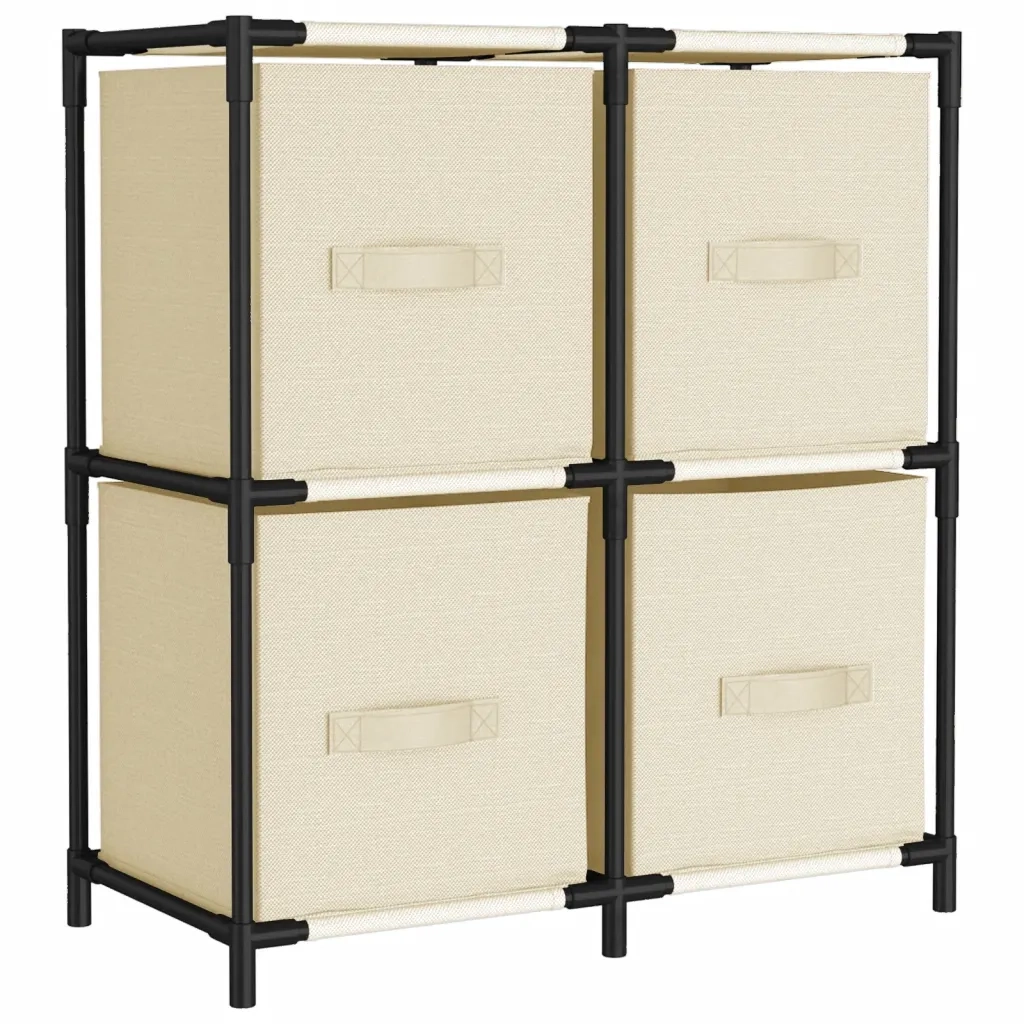 Mobile contenitore con 4 cestini in tessuto color crema 63 x 30 x 71 cm struttura stabile design moderno in acciaio color crema 02_0046935