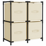 Mobile contenitore con 4 cestini in tessuto color crema 63 x 30 x 71 cm struttura stabile design moderno in acciaio color crema 02_0046935