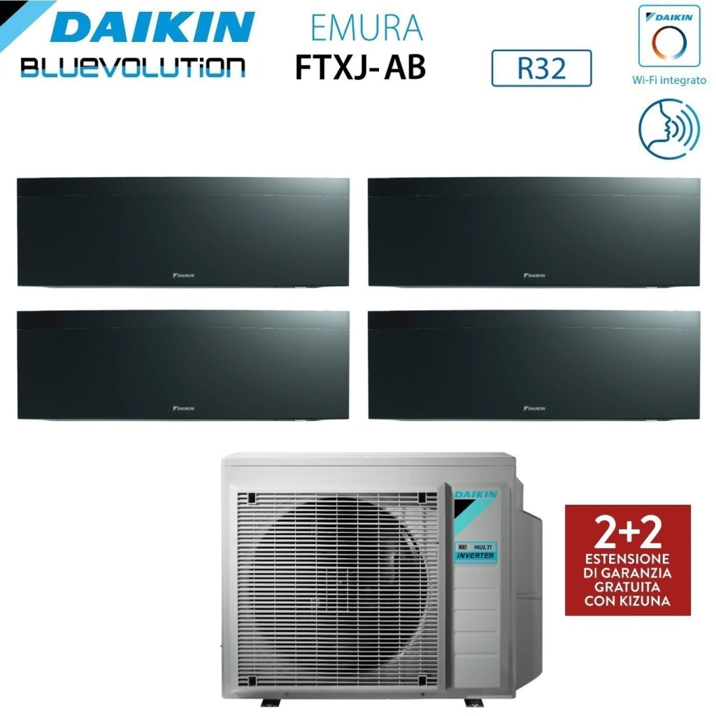 Climatizzatore Condizionatore Daikin Bluevolution Quadri Split Inverter serie EMURA BLACK III 12+12+12+12 con 4MXM80N R-32 Wi-Fi Integrato 12000+12000+12000+12000 Colore Nero - Garanzia Italiana