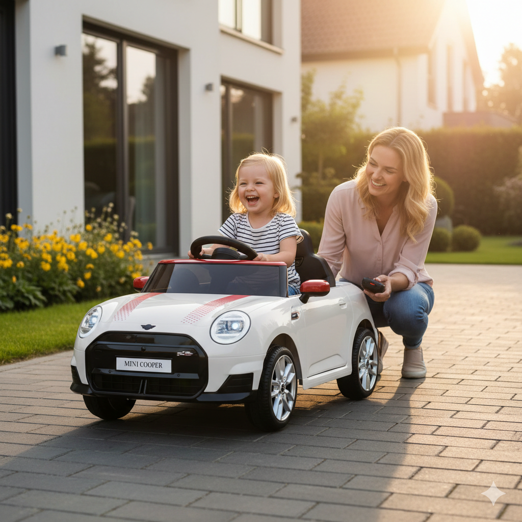 Macchina Elettrica per Bambini Licenza Ufficiale Mini Cooper S Cabrio 12V Sedili in Pelle e Telecomando Bianco
