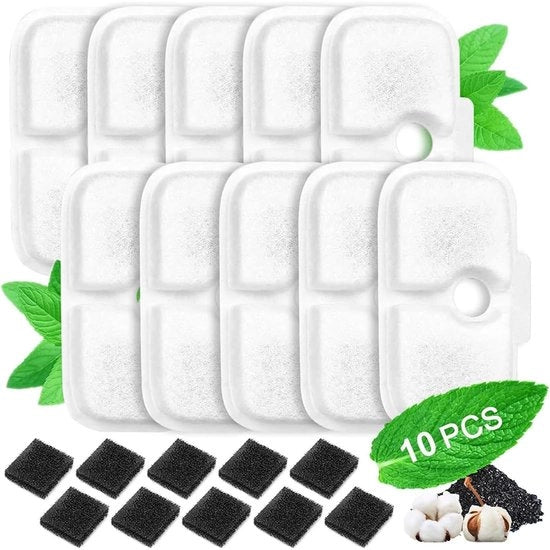 20 pezzi di filtro per fonte di acqua per gatti con 2,5 litri, PLWF005, PLWF115, fonte di acqua per gatti con 10 filtri e 10 spugne schiumanti
