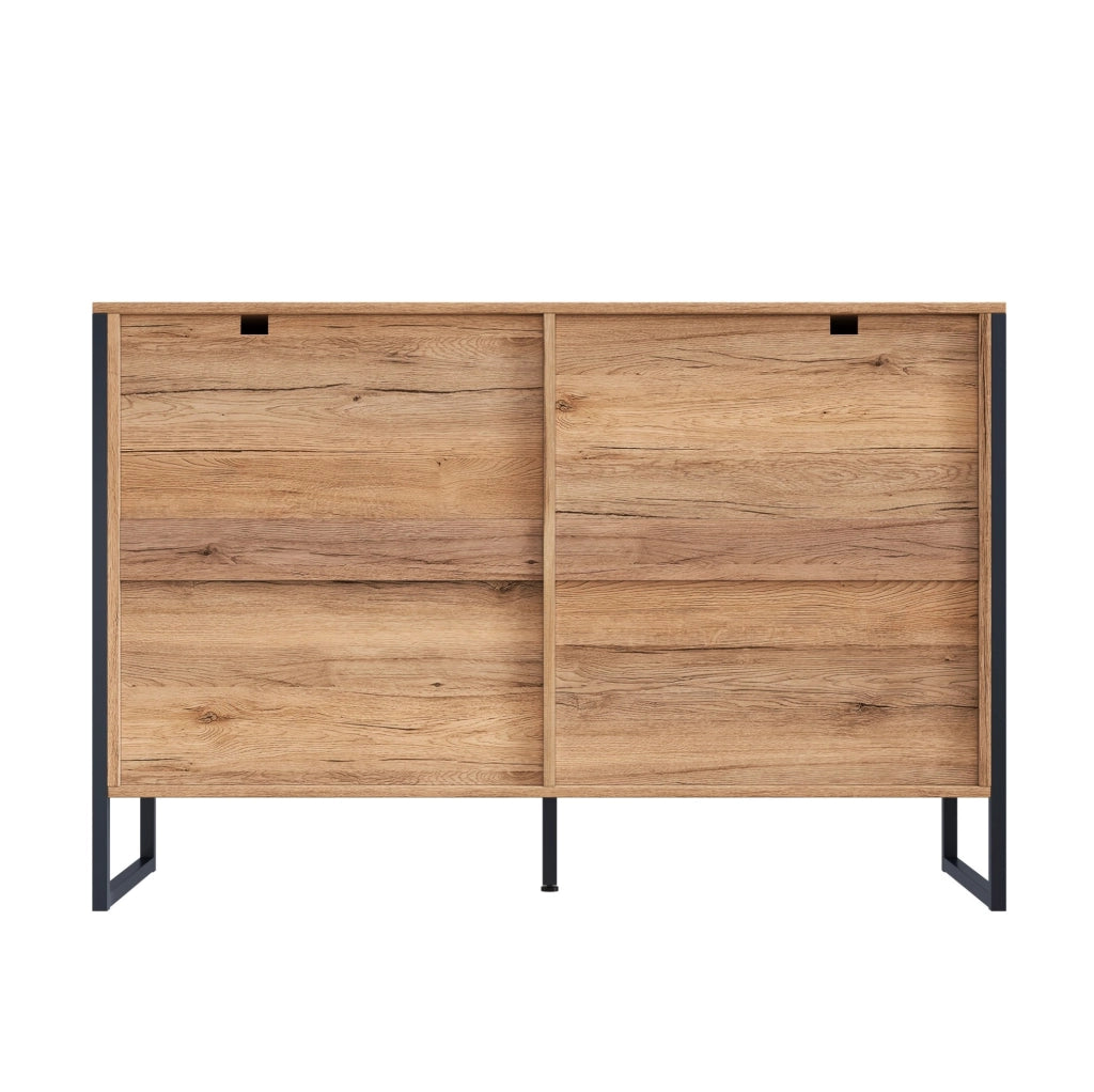 Credenza moderna con sei cassetti, nero e effetto legno