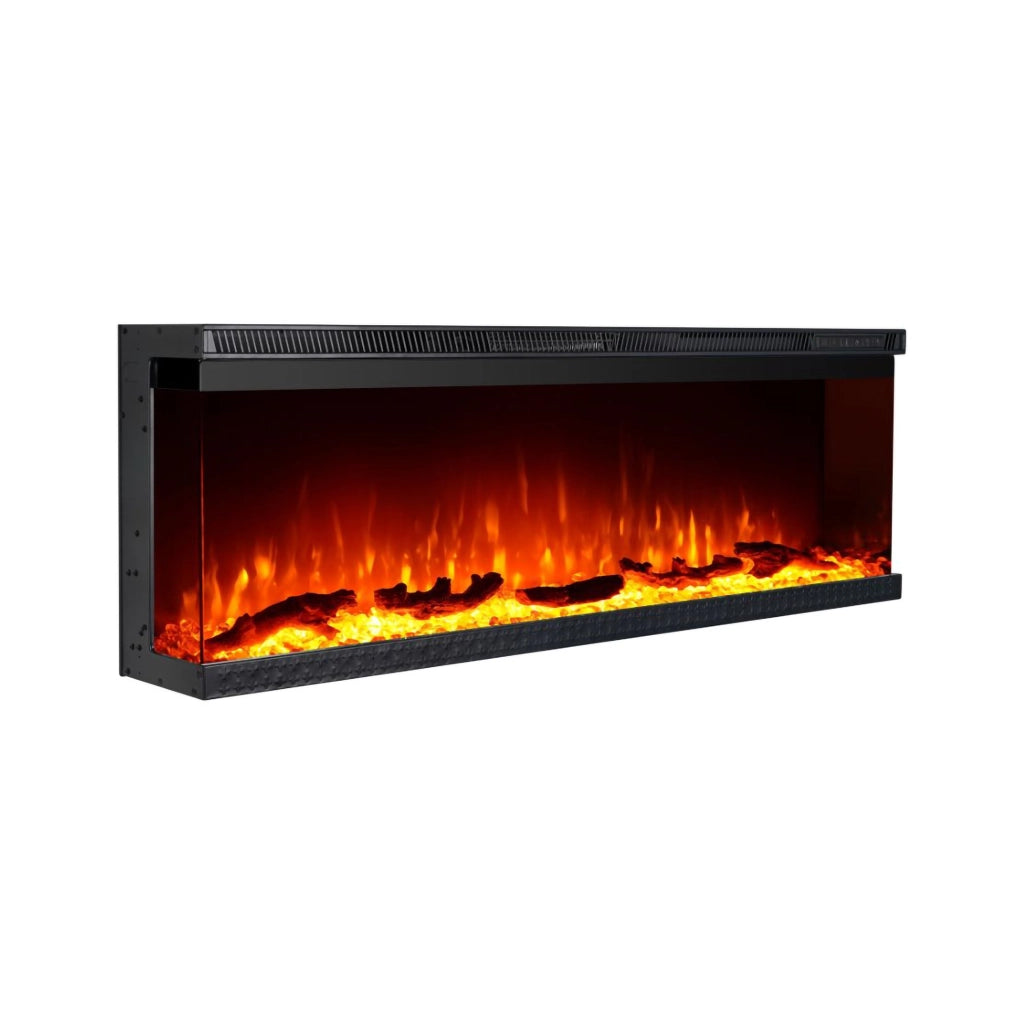 Caminetto Pofi, Camino Elettrico Superficie Riscaldabile 30 m2, 127x20x44h cm Nero