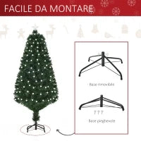 Albero di Natale Artificiale 150cm con 170 Luci LED e Fibre Ottiche, Albero di Natale con Luci Incorporate e 170 Rami e Base in Metallo Pieghevole, Verde