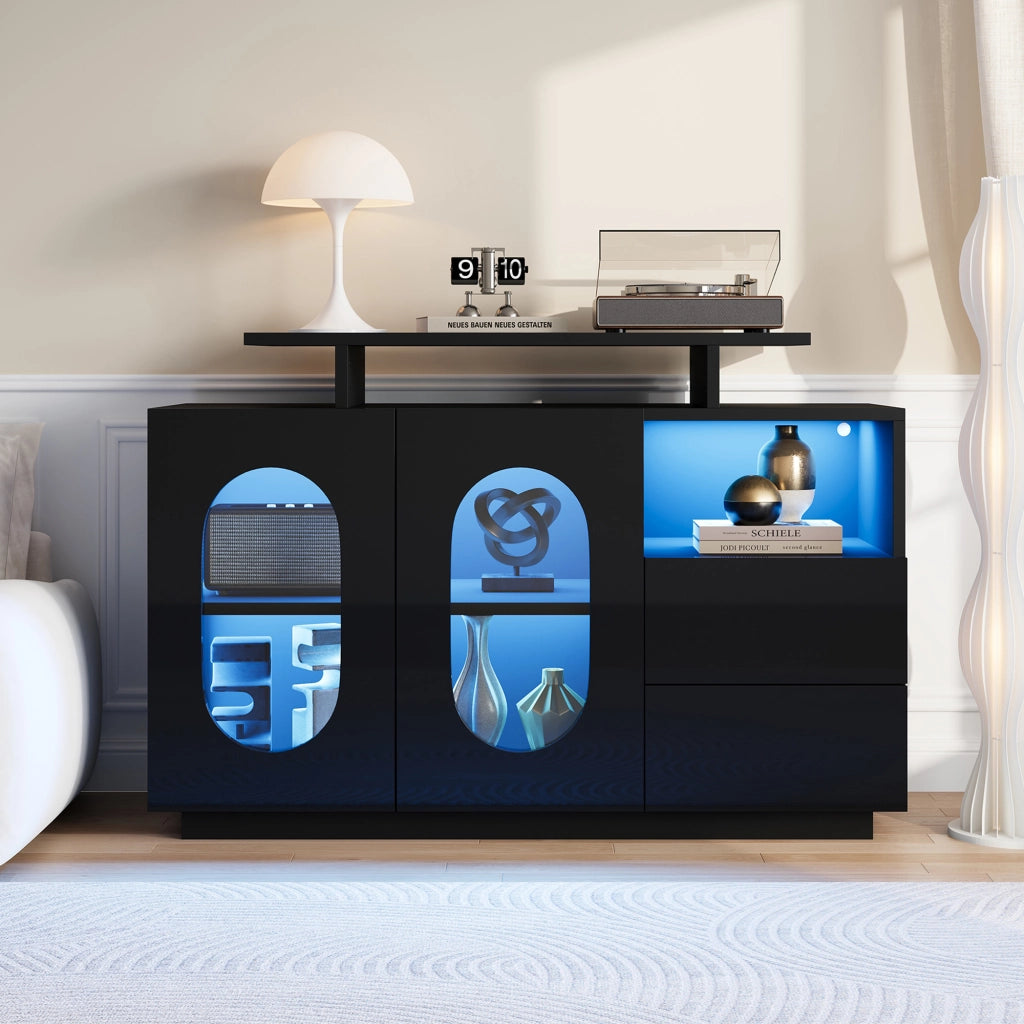 Credenza LED con Ante in Vetro ¨C Xylo ¨C Nero Lucido