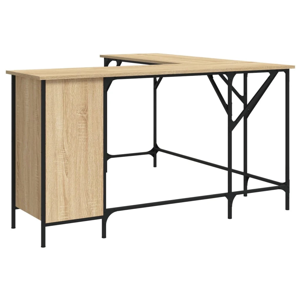 Scrivania tavolo postazione di lavoro mobile per computer studio rovere Sonoma 141 x 141 x 75 cm legno ingegnerizzato marrone 02_0023657