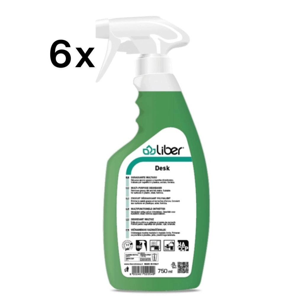 Desk 6 Pezzi x 750 ml, Detergente Sgrassante Arredi Superfici No Aloni HACCP | Liber