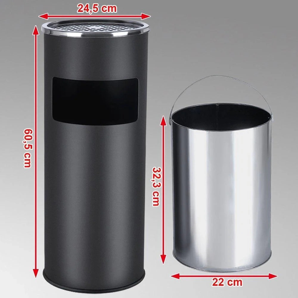 Posacenere da esterno di design con pattumiera in acciaio inox 30 litri nero 2012088