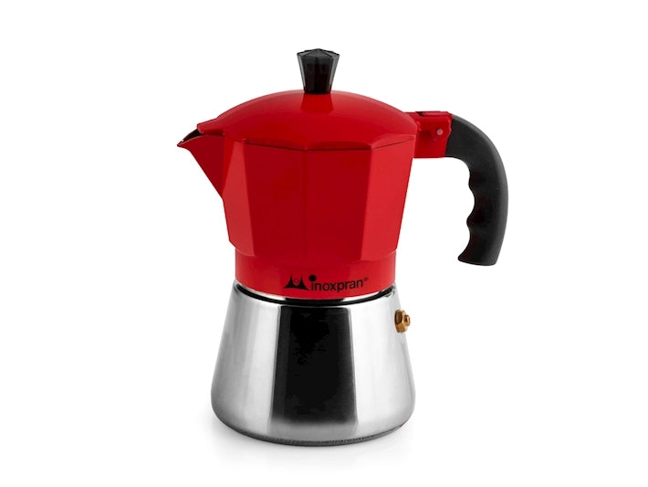 Caffettiera in alluminio con caldaia in acciaio inox inoxpran tazze tre rosso