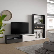 Mobile TV, Soggiorno, 310x35x186cm, Per TV fino a 80", Camino elettrico, Bianco e nero RF2846