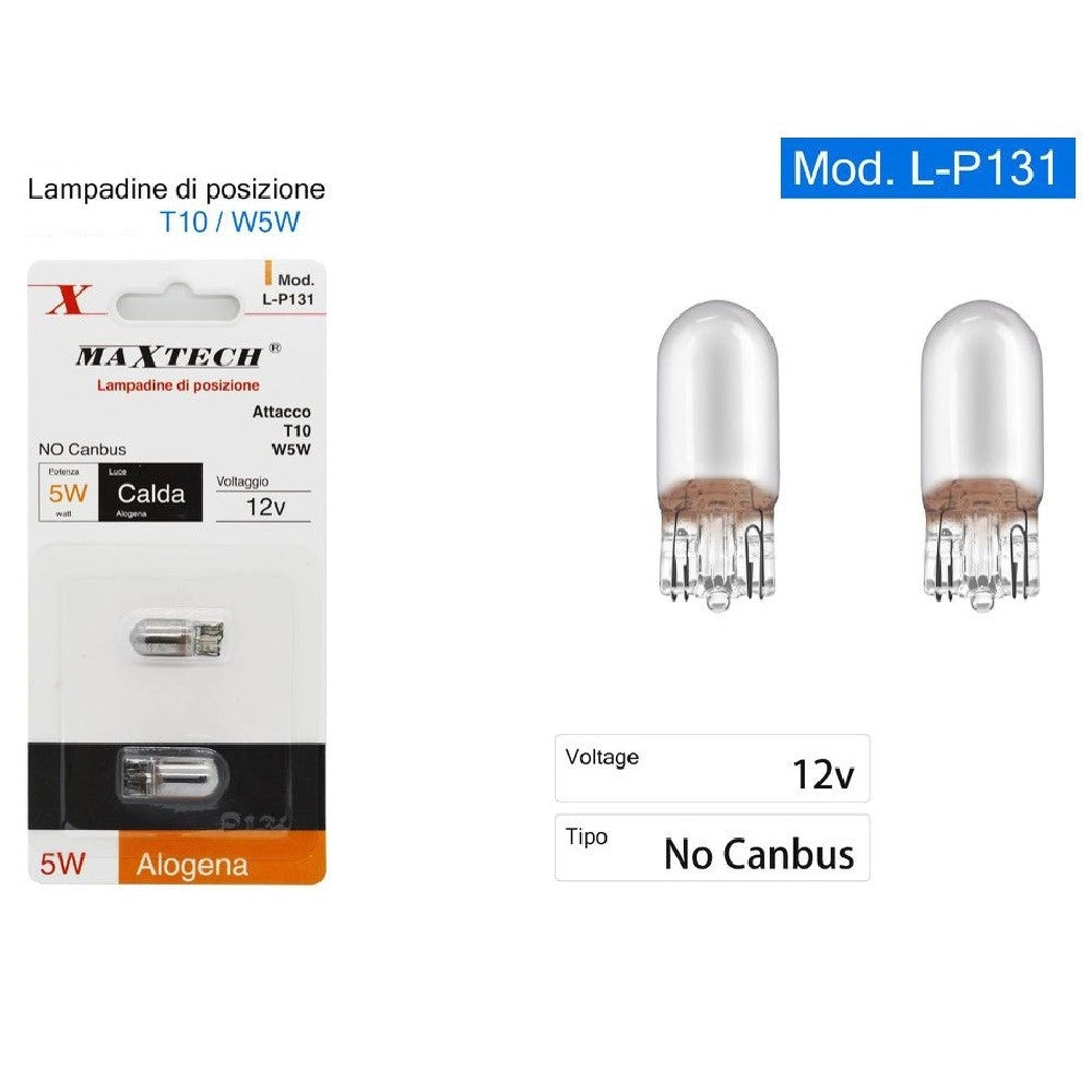 Trade Shop - Lampadine Di Posizione T10 W5w 12v Per Auto Luce Calda Alogena No Canbus L-p131 -