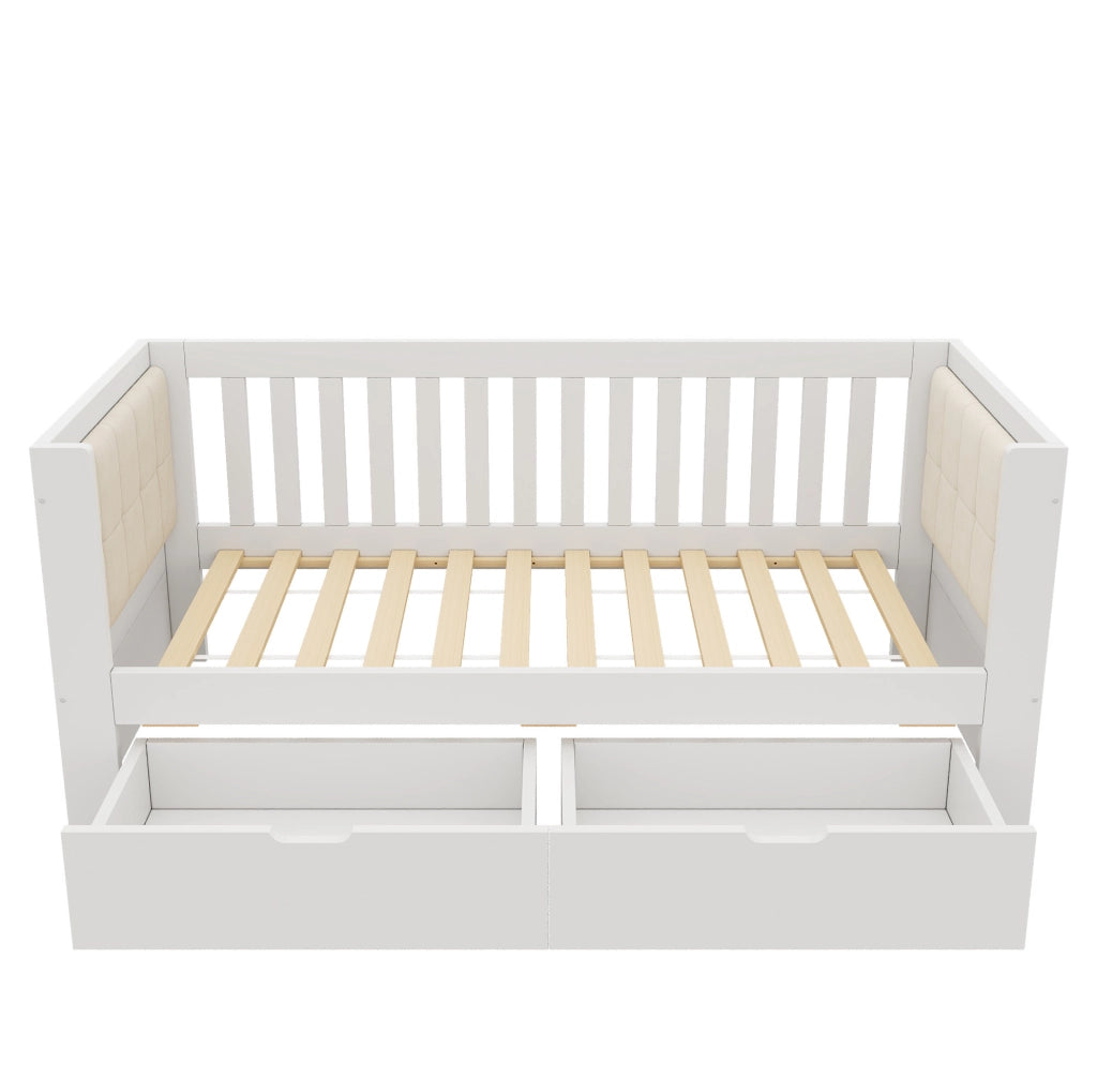 Letto da giorno 90x200 cm con 2 cassetti; bianco; in pino e compensato